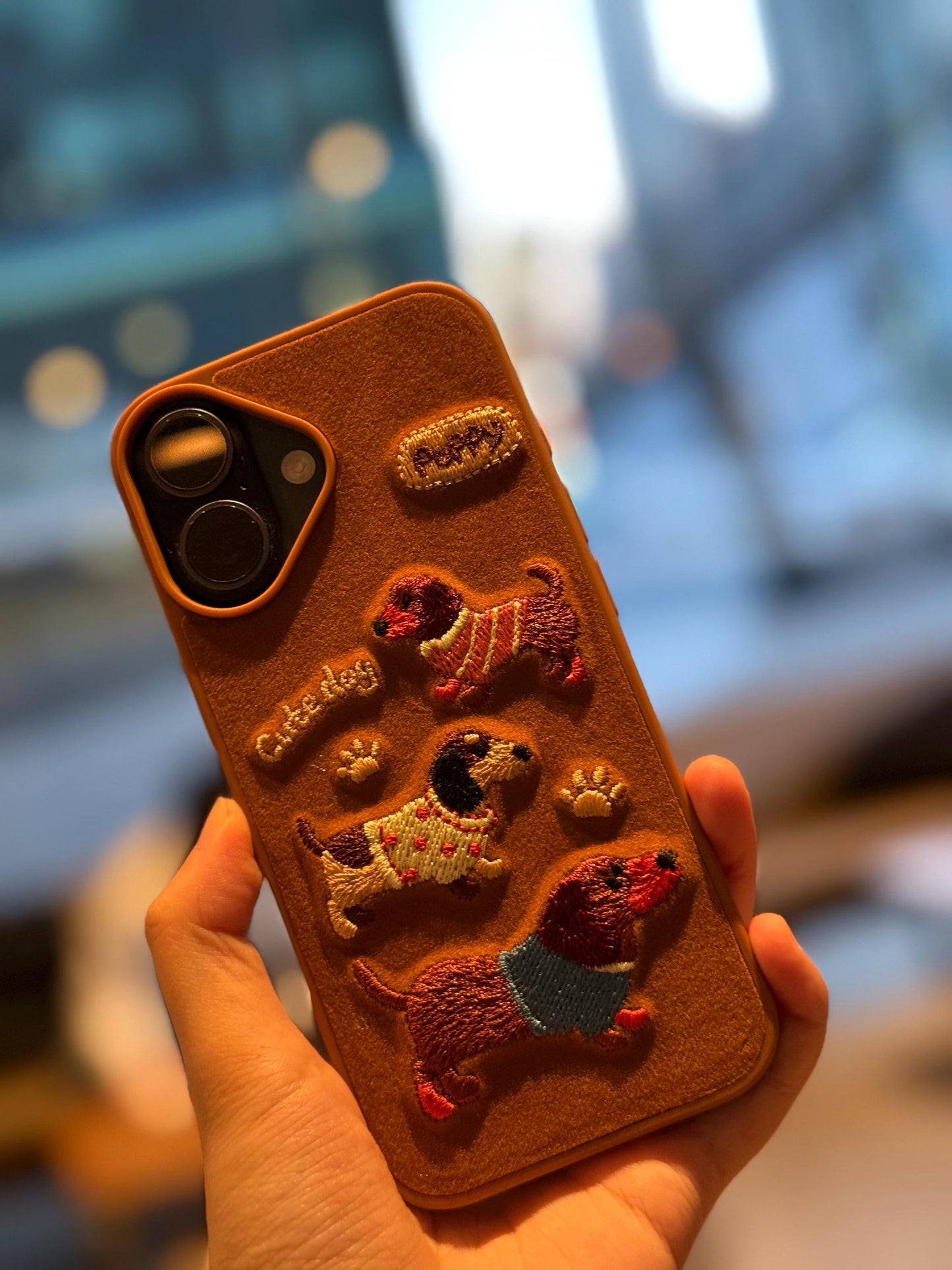 Cute Plush Dachshund iPhone 16 Pro Max Case. Embroidered Sausage Dog Cover. Fuzzy Chenille Puppy Patch. Doxie Mom Gift for iPhone 15 14.