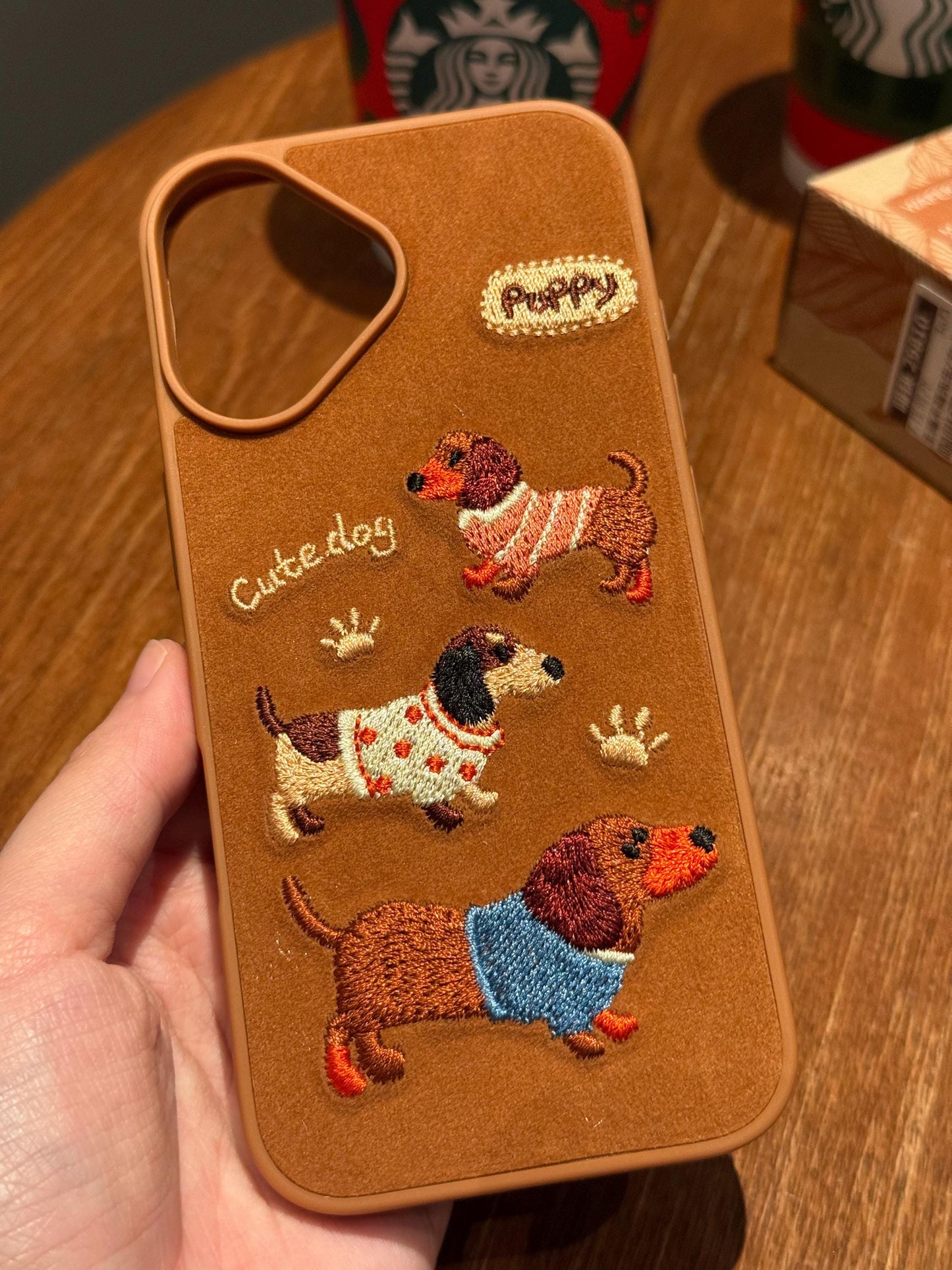Cute Plush Dachshund iPhone 16 Pro Max Case. Embroidered Sausage Dog Cover. Fuzzy Chenille Puppy Patch. Doxie Mom Gift for iPhone 15 14.