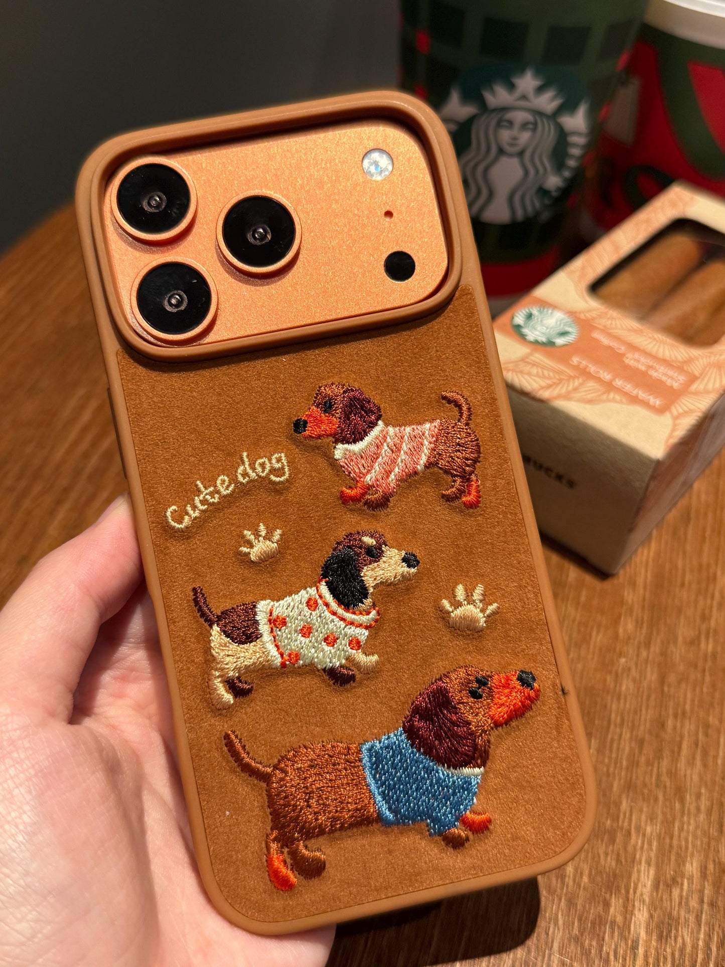 Cute Plush Dachshund iPhone 16 Pro Max Case. Embroidered Sausage Dog Cover. Fuzzy Chenille Puppy Patch. Doxie Mom Gift for iPhone 15 14.