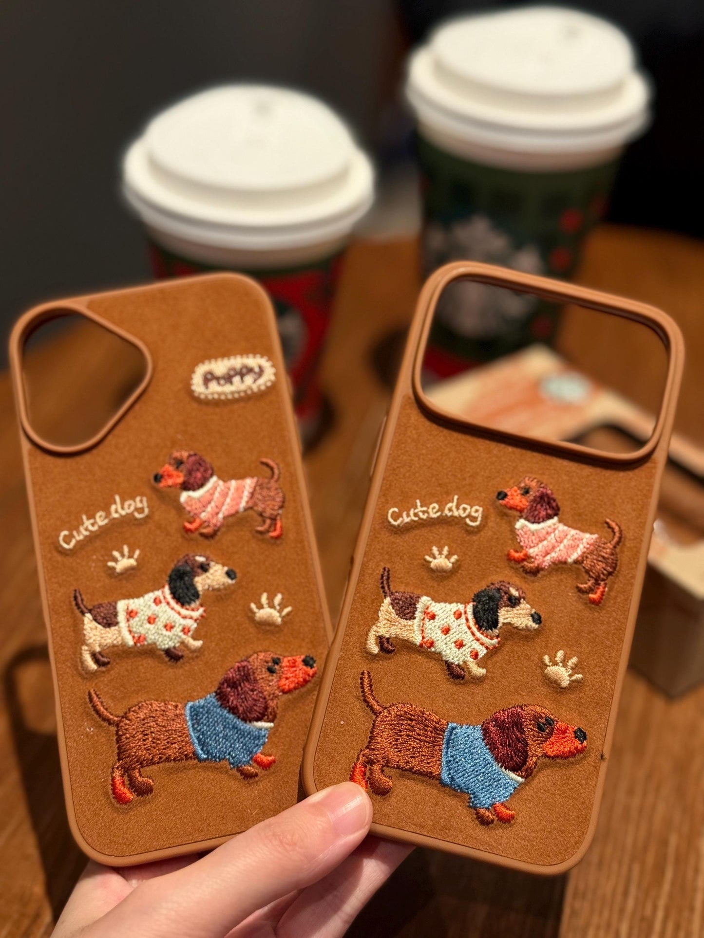 Cute Plush Dachshund iPhone 16 Pro Max Case. Embroidered Sausage Dog Cover. Fuzzy Chenille Puppy Patch. Doxie Mom Gift for iPhone 15 14.
