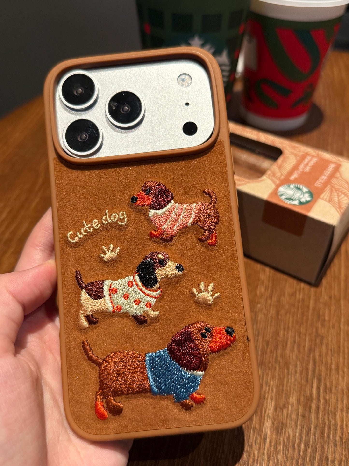 Cute Plush Dachshund iPhone 16 Pro Max Case. Embroidered Sausage Dog Cover. Fuzzy Chenille Puppy Patch. Doxie Mom Gift for iPhone 15 14.
