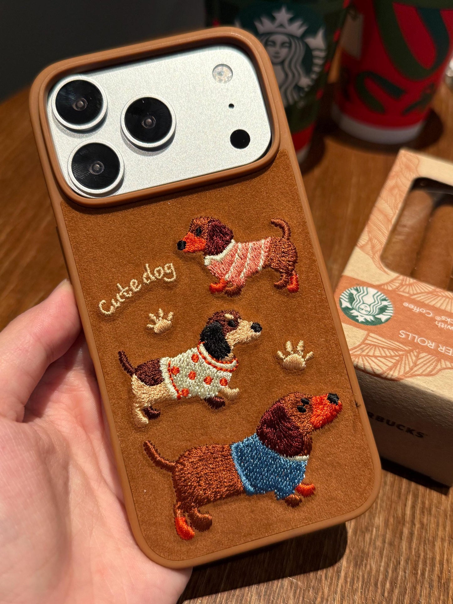 Cute Plush Dachshund iPhone 16 Pro Max Case. Embroidered Sausage Dog Cover. Fuzzy Chenille Puppy Patch. Doxie Mom Gift for iPhone 15 14.