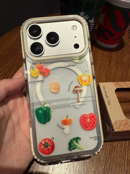 Cute 3D Tomato MagSafe iPhone 16 Pro Max Case. Clear Vegetable Magnetic Kickstand. Red Foodie Grip Cover. Summer Gift for iPhone 15, 13.