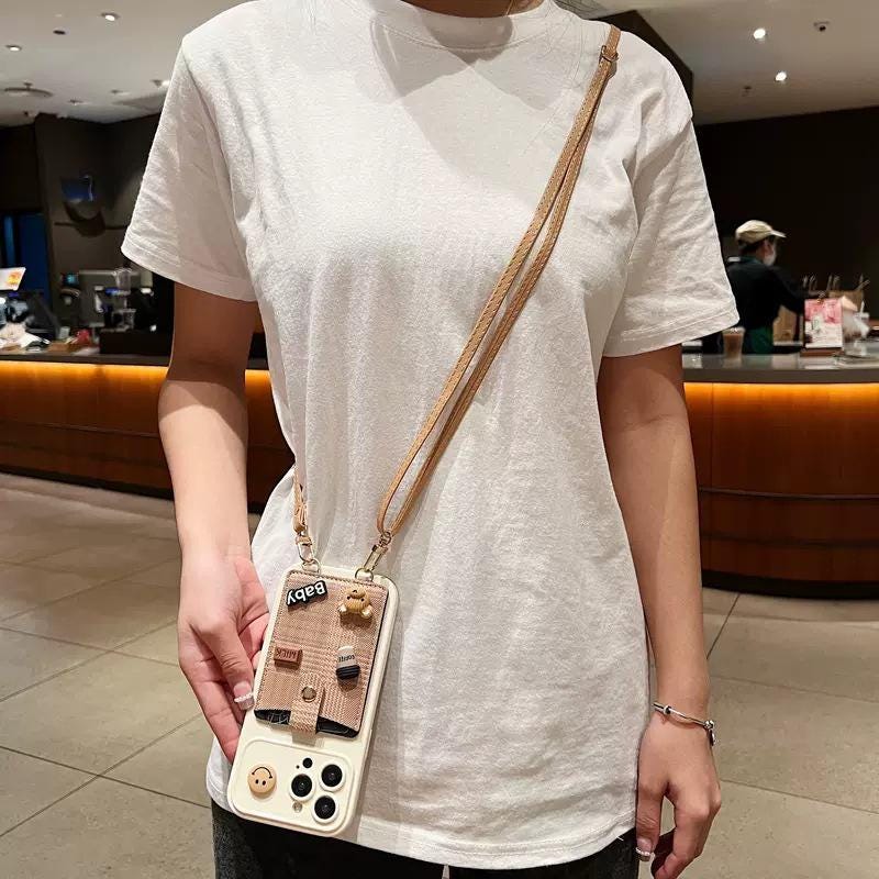 Black Crossbody Wallet iPhone 16 Pro Max Case. 3D Coffee Bear & Milk Charms. Adjustable Leather Strap. Cute Lanyard Card Holder Gift.