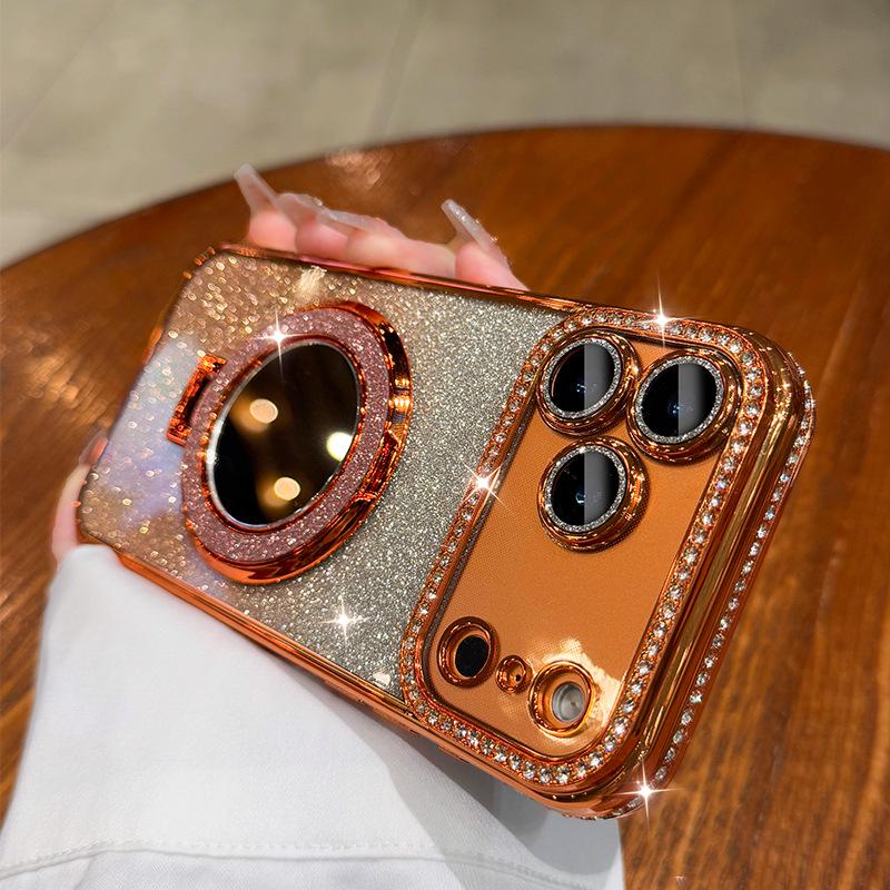 Luxury Rhinestone MagSafe Mirror iPhone 16 Pro Max Case. Glitter Diamond Kickstand Cover. Bling Crystal Makeup Mirror. Glam Gift for Her.
