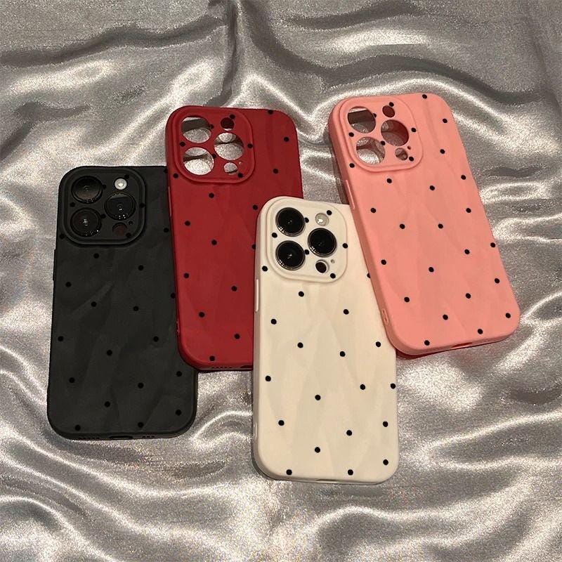 Minimalist Polka Dot iPhone 16 Pro Max Case. French Retro Spotted Cover. Cute Black & White Soft Silicone. Aesthetic Gift 15 14 13.