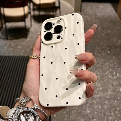 Minimalist Polka Dot iPhone 16 Pro Max Case. French Retro Spotted Cover. Cute Black & White Soft Silicone. Aesthetic Gift 15 14 13.