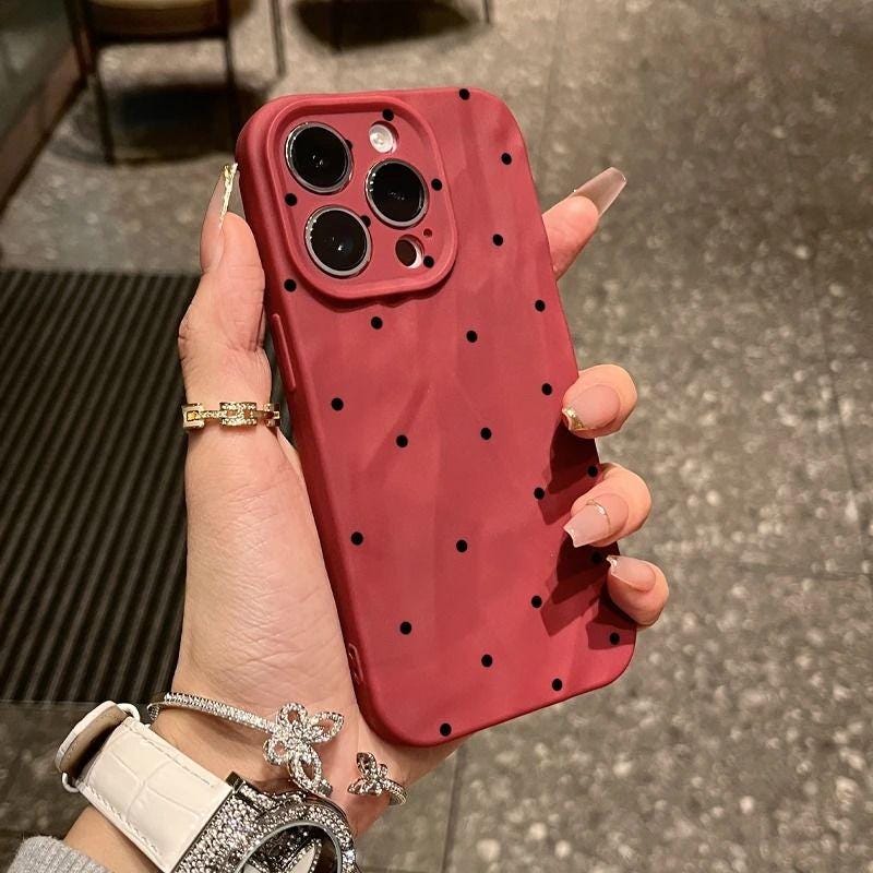 Minimalist Polka Dot iPhone 16 Pro Max Case. French Retro Spotted Cover. Cute Black & White Soft Silicone. Aesthetic Gift 15 14 13.