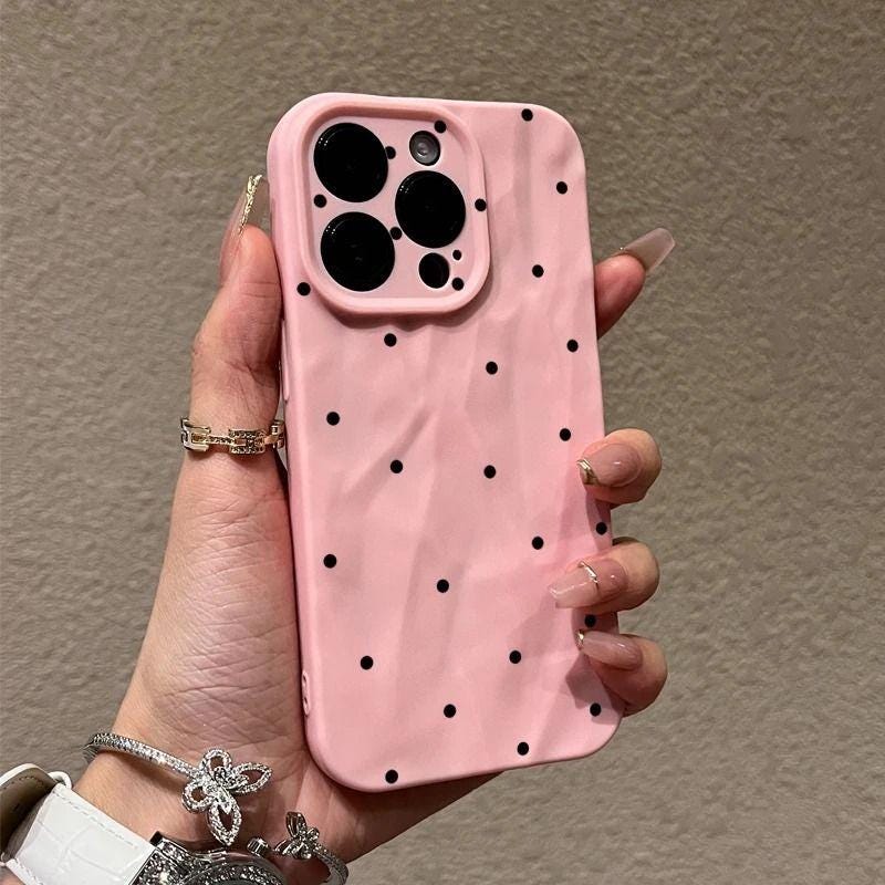 Minimalist Polka Dot iPhone 16 Pro Max Case. French Retro Spotted Cover. Cute Black & White Soft Silicone. Aesthetic Gift 15 14 13.