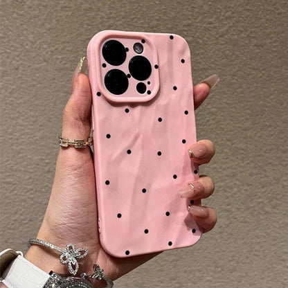 Minimalist Polka Dot iPhone 16 Pro Max Case. French Retro Spotted Cover. Cute Black & White Soft Silicone. Aesthetic Gift 15 14 13.