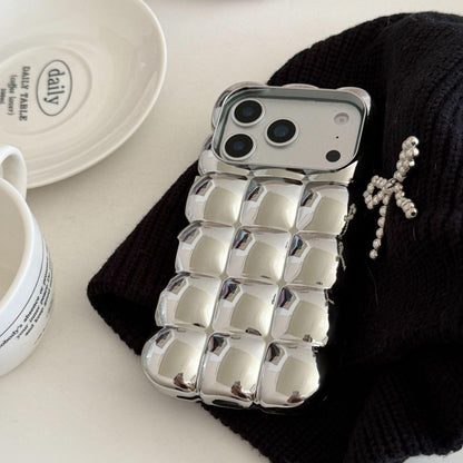 The Puffer Case iPhone 16 Pro Max. Metallic Silver 3D Bubble Cover. Soft Pillow Down Jacket Shell. Y2K Trendy Aesthetic Gift.