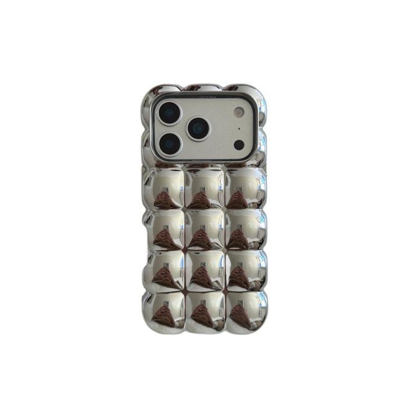 The Puffer Case iPhone 16 Pro Max. Metallic Silver 3D Bubble Cover. Soft Pillow Down Jacket Shell. Y2K Trendy Aesthetic Gift.