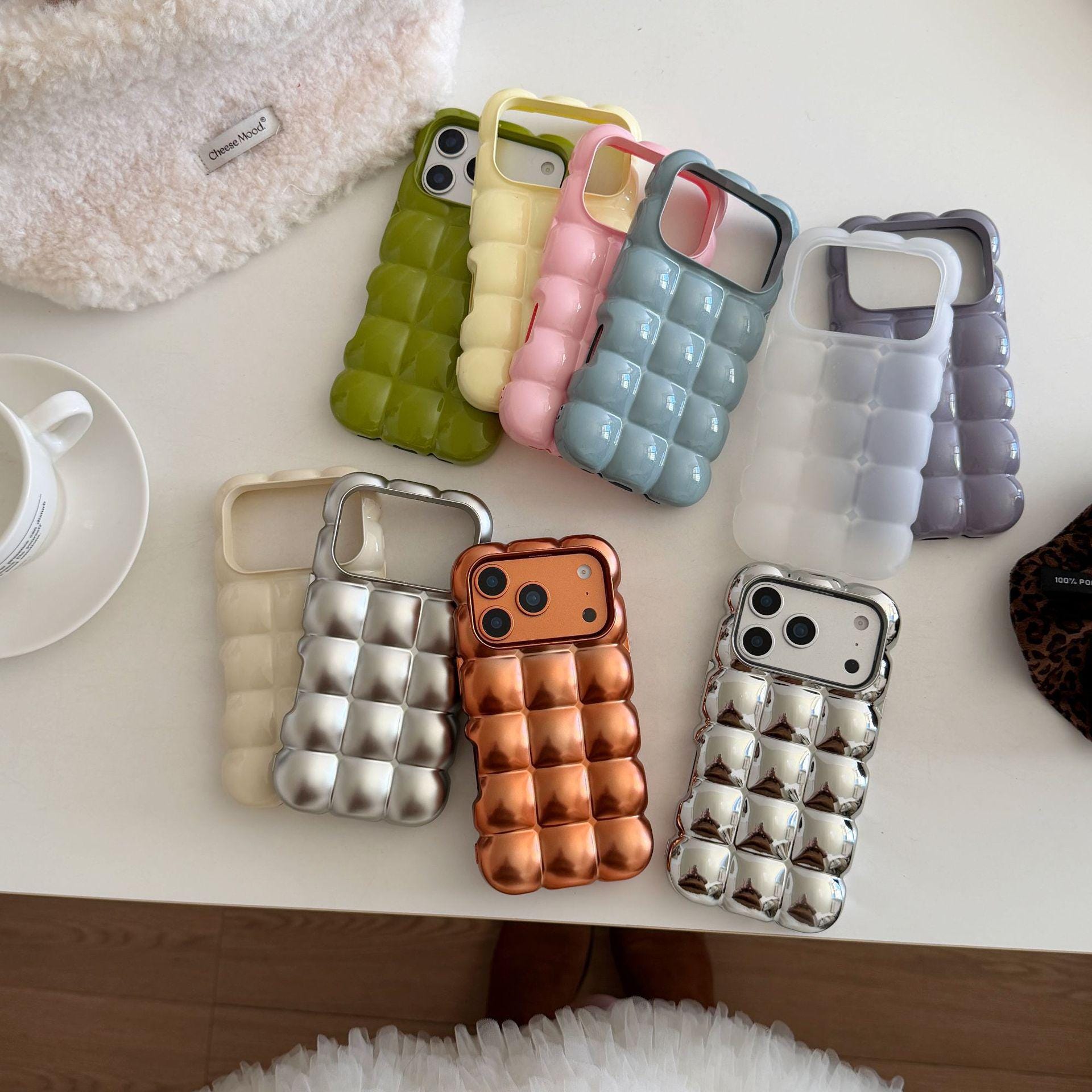 The Puffer Case iPhone 16 Pro Max. Metallic Silver 3D Bubble Cover. Soft Pillow Down Jacket Shell. Y2K Trendy Aesthetic Gift.