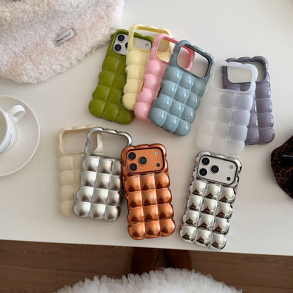 The Puffer Case iPhone 16 Pro Max. Metallic Silver 3D Bubble Cover. Soft Pillow Down Jacket Shell. Y2K Trendy Aesthetic Gift.