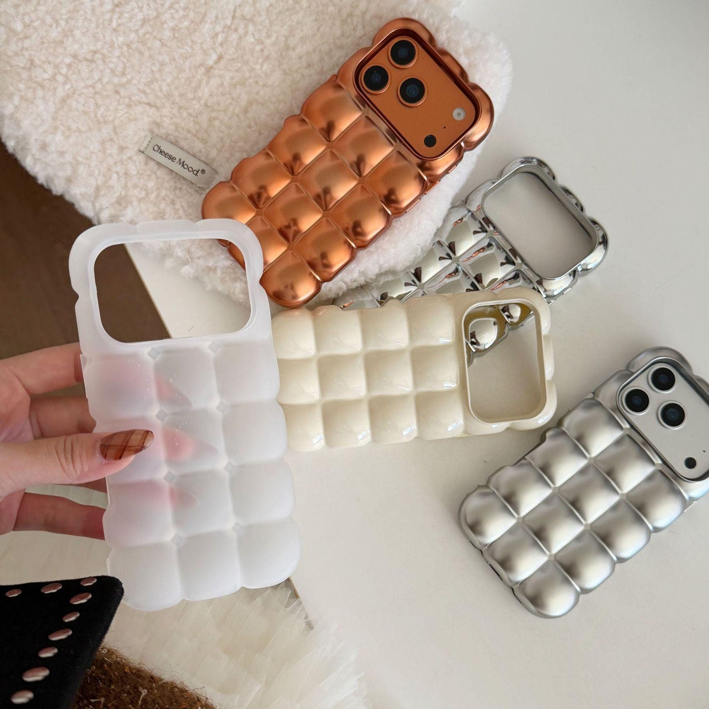 The Puffer Case iPhone 16 Pro Max. Metallic Silver 3D Bubble Cover. Soft Pillow Down Jacket Shell. Y2K Trendy Aesthetic Gift.