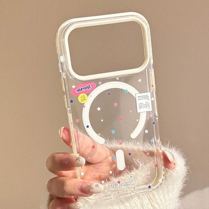Y2K Star & Heart MagSafe iPhone 16 Pro Max Case. Clear Magnetic Kickstand. Acubi Aesthetic Graffiti Star Cover. Cute Gift for 15 14.
