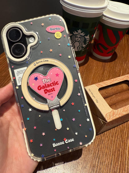 Y2K Star & Heart MagSafe iPhone 16 Pro Max Case. Clear Magnetic Kickstand. Acubi Aesthetic Graffiti Star Cover. Cute Gift for 15 14.