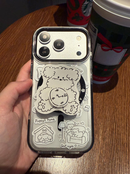 MagSafe Minimalist Dog iPhone 16 Pro Max Case. 360 Rotatable Kickstand. Cute Line Art Puppy Cover. Magnetic Grip for iPhone 15 13 12.