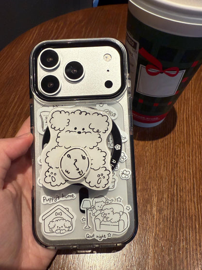 MagSafe Minimalist Dog iPhone 16 Pro Max Case. 360 Rotatable Kickstand. Cute Line Art Puppy Cover. Magnetic Grip for iPhone 15 13 12.