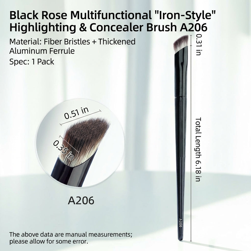 Black Rose "The Iron" Precision Concealer Brush – Seamless Under-Eye Brightener for Dark Circles & Tear Troughs